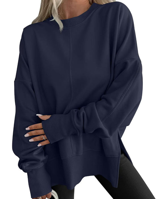 Sweatshirt Fente Latérale Col Rond Ample