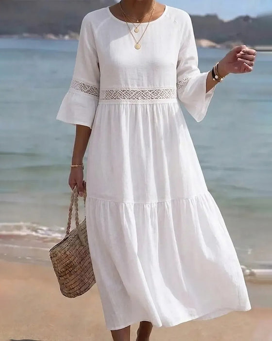 Robe Dentelle Patchwork Manche Évasée Longue