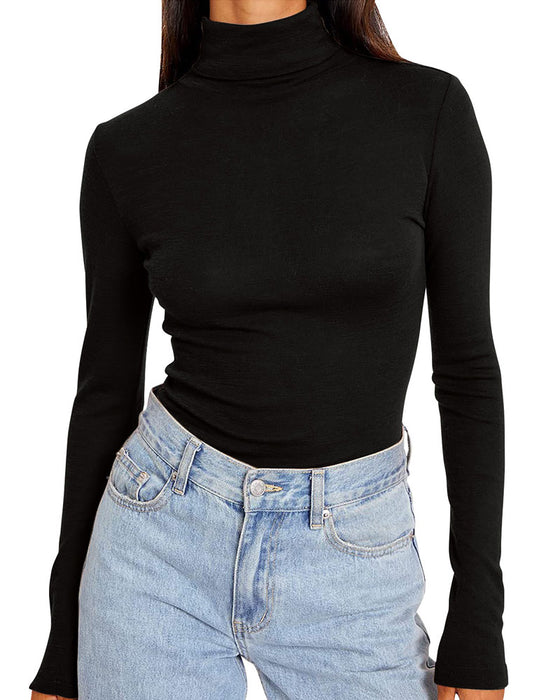 Haut Uni Demi Col Roulé Sous-Couche