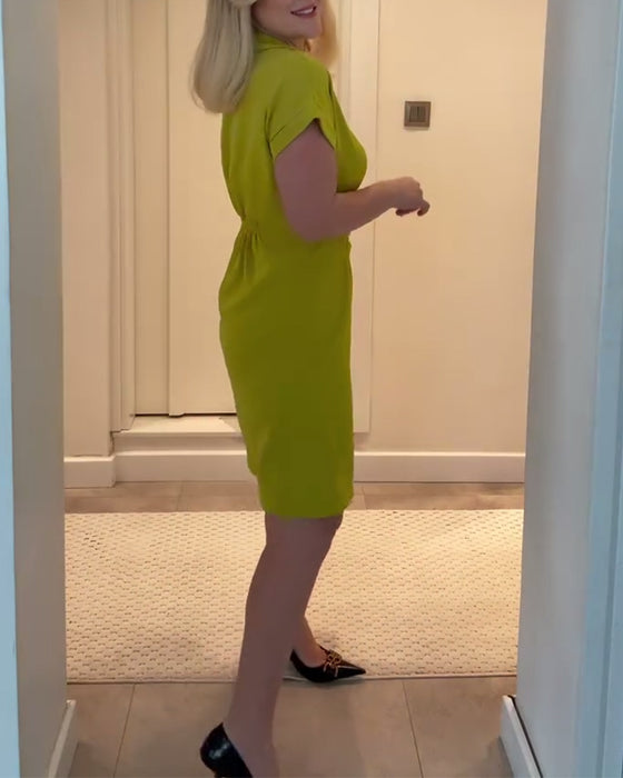 Robe Revers Uni Taille Plissée