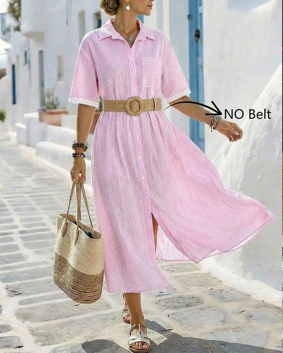 Robe Rayée Chemise Poche Maxi