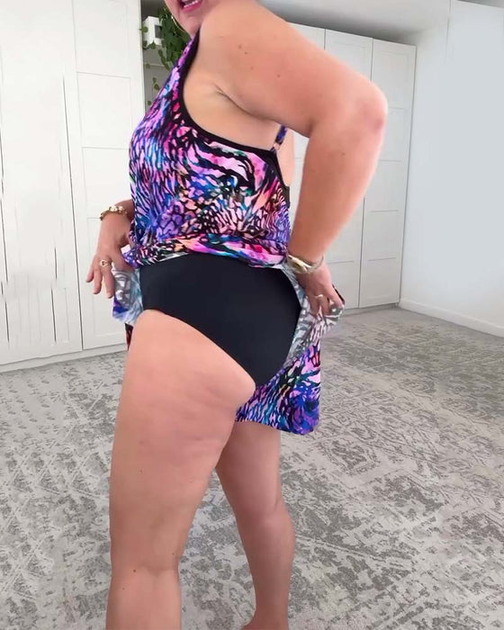 Maillot de Bain V-Col Imprimé Coloré Une Pièce