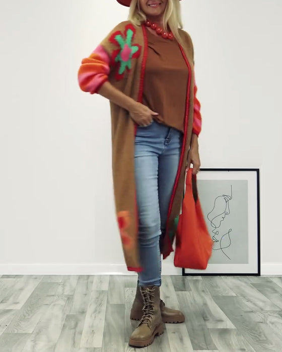 Cardigan long décontracté à motifs floraux