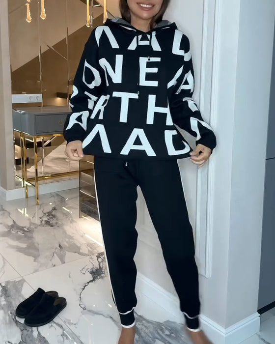 Ensemble Deux-Pièces À Capuche Et Imprimé Lettre