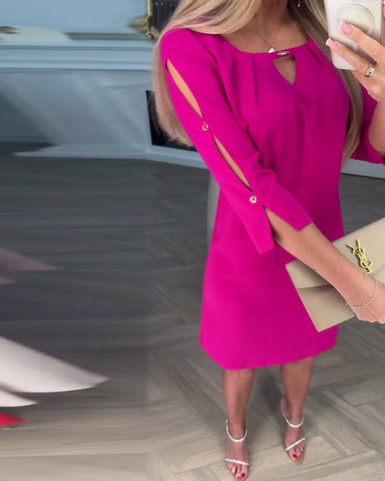 Robe Élégante Unie Ajourée Droite