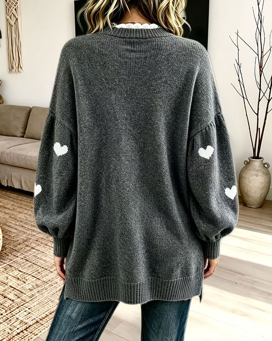 Pull Cœur Imprimé Col V