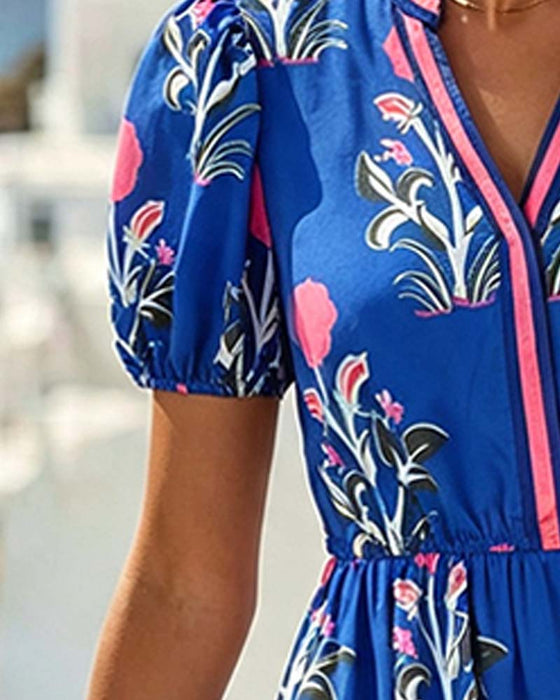 Robe Col-V Manches Bouffantes