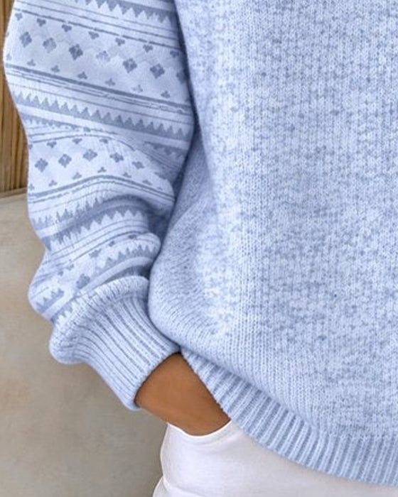Sweat Col Rond Boutonné Rayé Loose