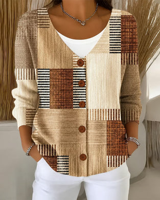 Cardigan Vintage Bloc De Couleur À Carreaux Patchwork