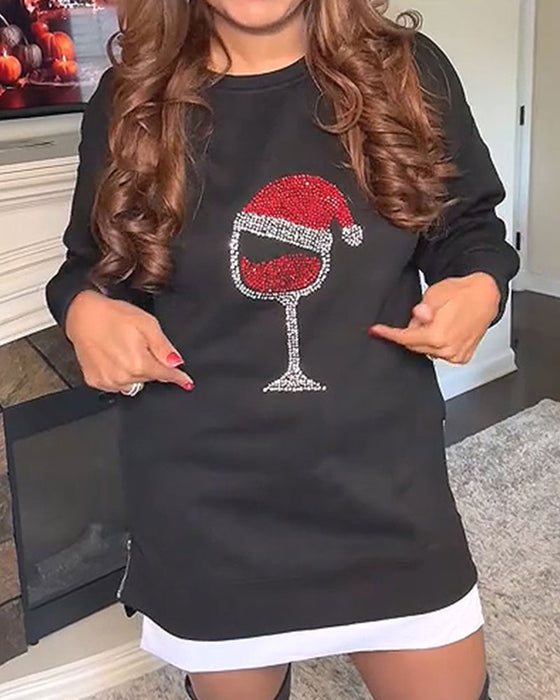 Robe Verre À Vin Noël Imprimé Long Sweat