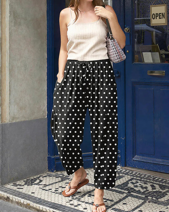 Pantalon Cordon Pois Poche Coupe Large Raccourci