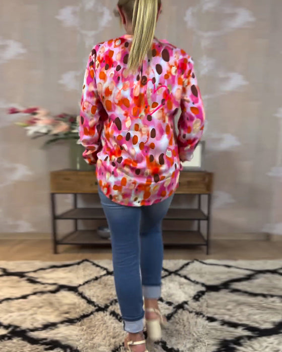 Chemisier mode imprimé coloré à manches longues et col en V