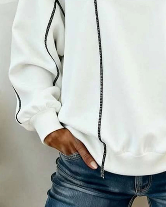 Sweatshirt Col Rond Oversized Bloc-Couleur