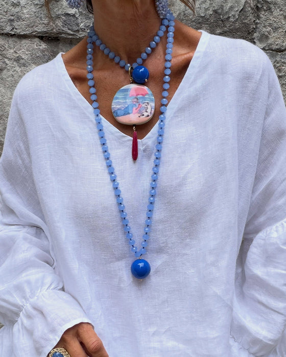 Blouse Col En V Volant Décontractée Unie