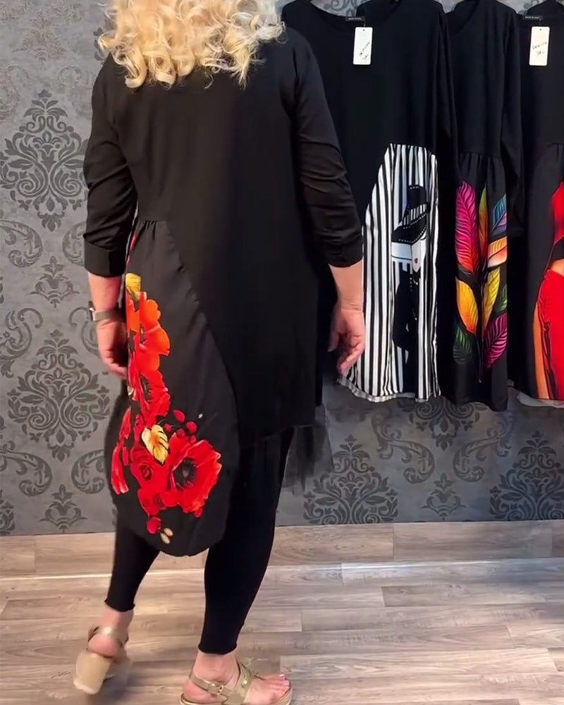 Robe décontractée à imprimé floral en maille épissée