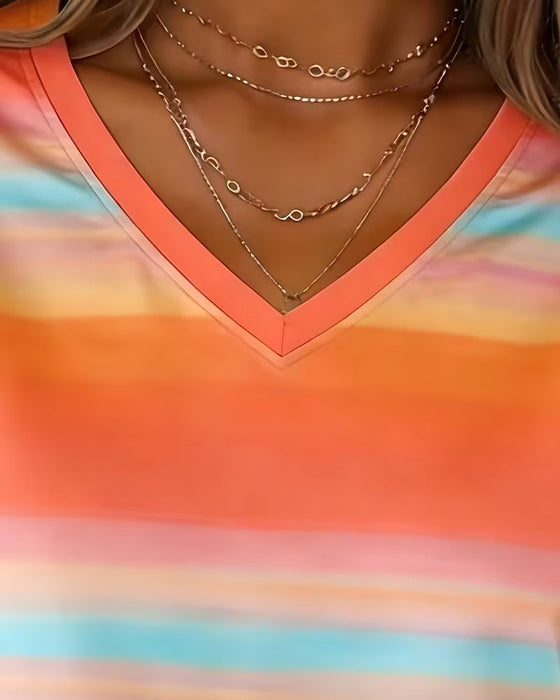 Sweatshirt Arc-En-Ciel Ombre Rayure Horizontale Col V