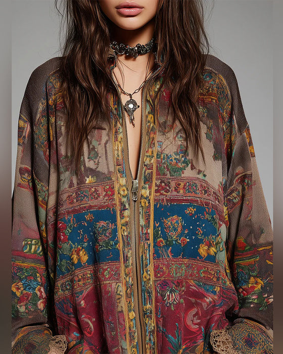 Blouse à Motifs Dentelle et Imprimé Florale