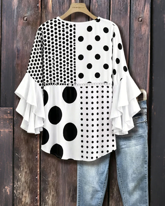 Blouse Pois Mixte Patchwork Volant
