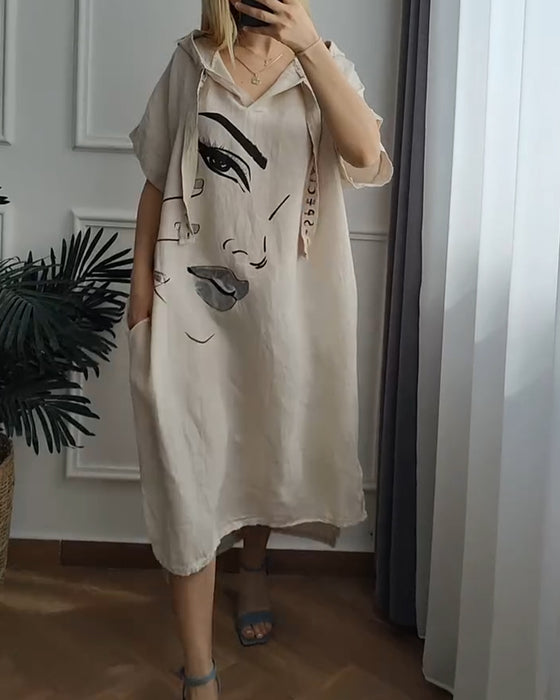 Robe à Capuche Imprimée Coupe Ample
