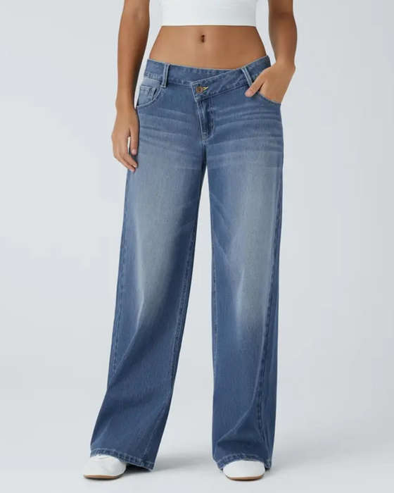 Jean Asymétrique Taille Basse Jambe Large