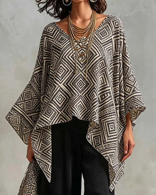 Blouse Motif Diamant Irrégulier Décontractée