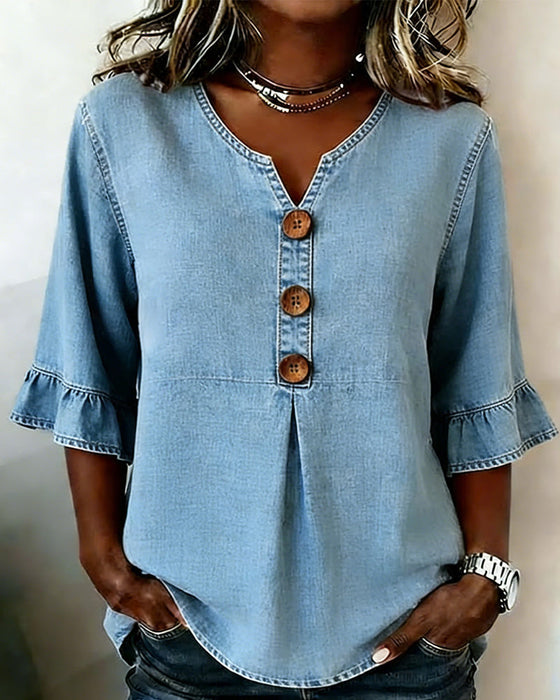 Blouse Col En V Manche Évasée Jean