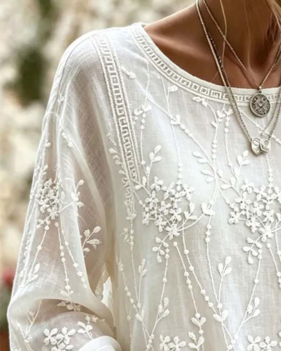 Blouse Fleur Tridimensionnelle Manche Lanterne