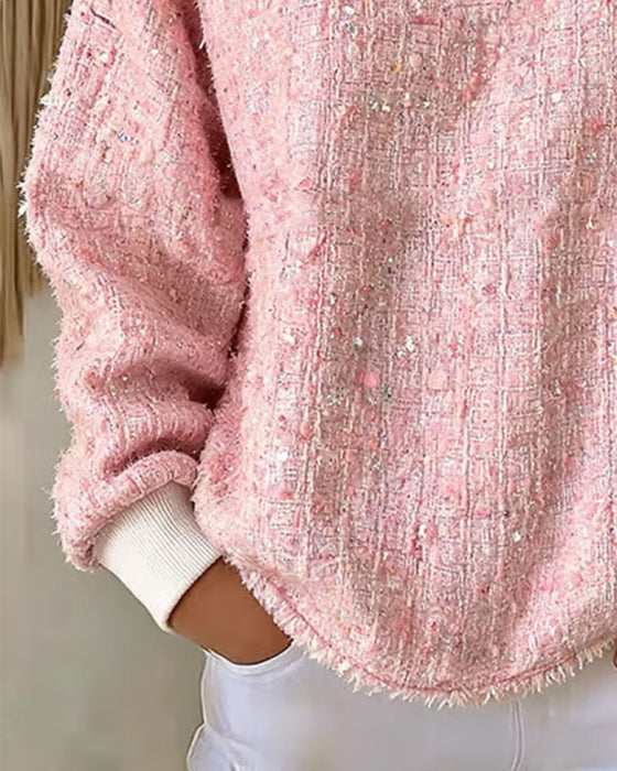 Sweatshirt Tweed Col Henley Boutonnage