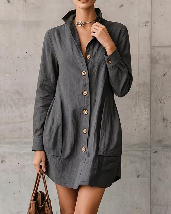 Robe Revers Bouton Poche
