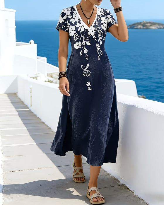Robe Col V Taille Cintrée Évasée