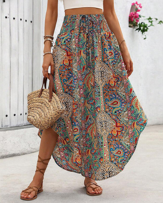 Jupe avec une Ceinture Élastique, des Impressions Rétro et un ourlet incurvé