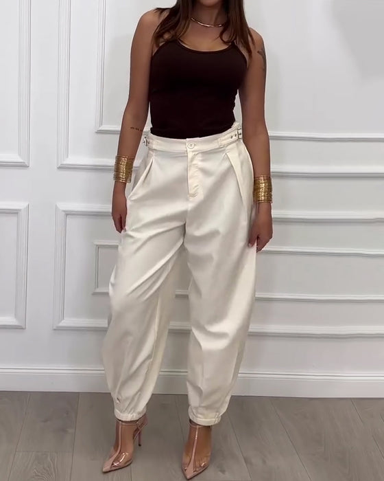 Pantalons Unis Boutonnés Jogger