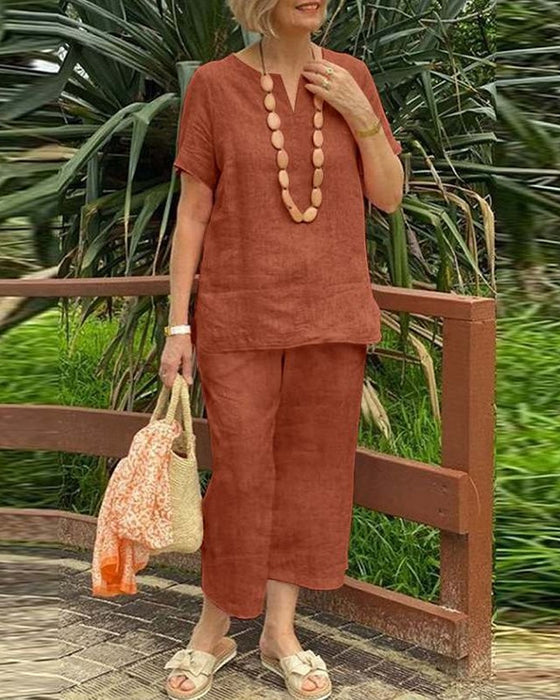 Ensembles Deux-Pièces Chemise Manches Courtes Taille Élastique Pantalon Court