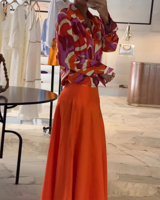 Chemisier imprimé coloré à revers avec boutons