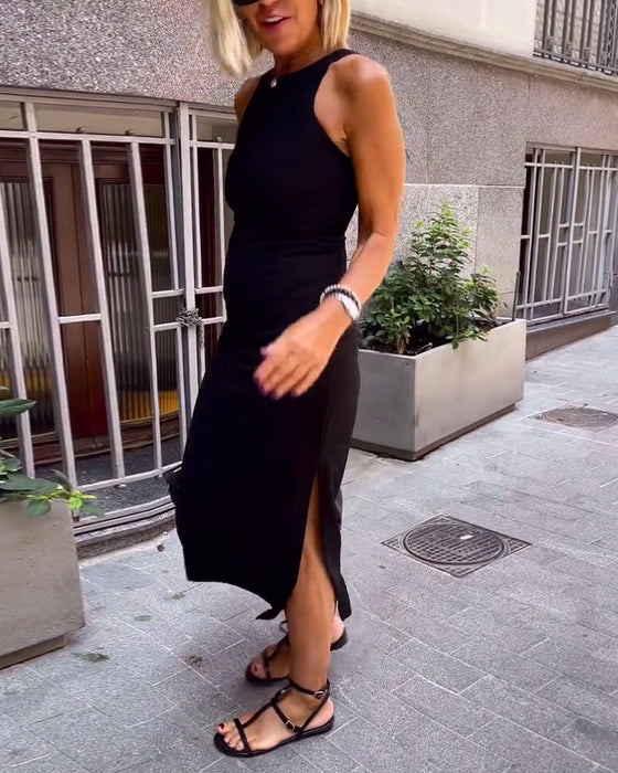 Robe décontractée sans manches à fente slim