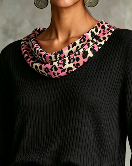 Blouse Col Drapé Léopard Imprimé Décontractée Panneau