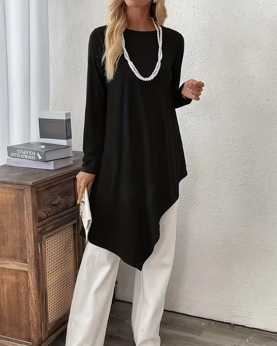 Haut Asymétrique Mi-Long Uni