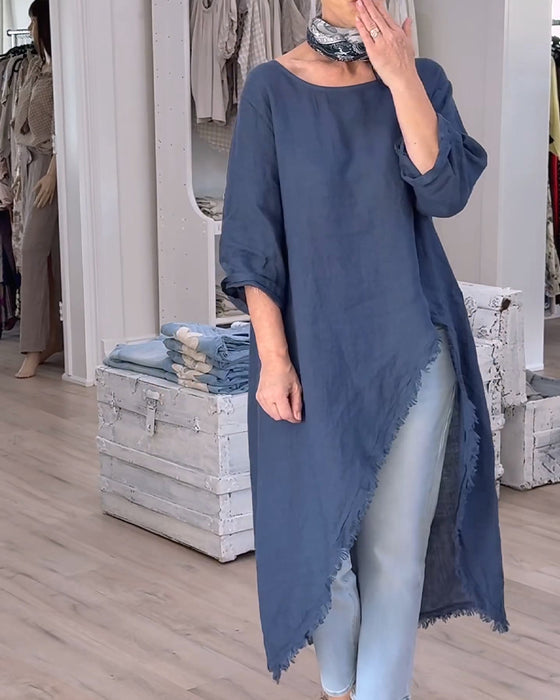 Chemise Bords Bruts Fente Asymétrique