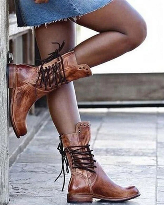🔥 Nouveauté 2025 🔥 Bottes Vintage Pour Femme À Laçage Latéral