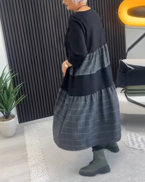 Robe décontractée à carreaux patchwork avec poche