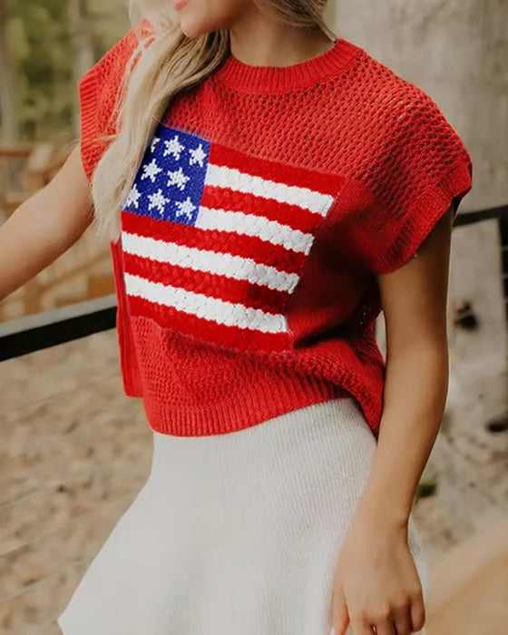 Pullover Motif Drapeau Col Rond