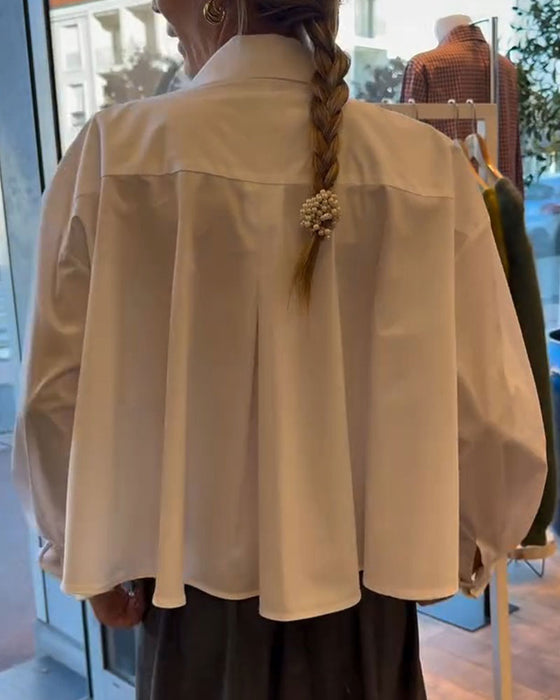 Blouse Revers Col En V Raccourci Manches Longues