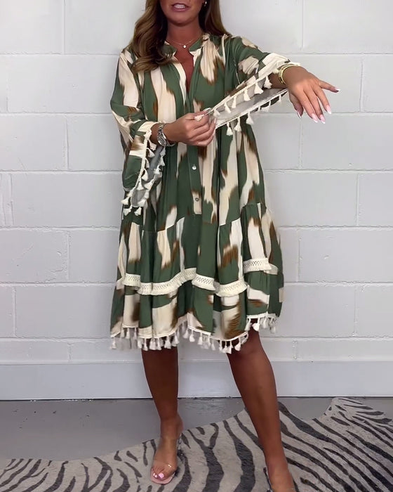 Robe décontractée à franges imprimé vintage