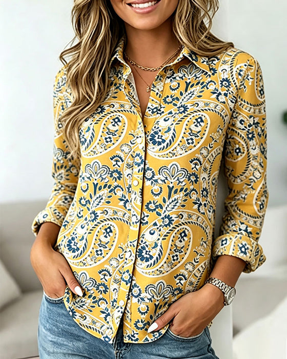 Chemise Revers Paisley Manche Longue