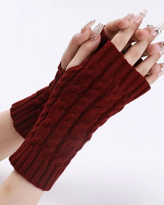 Gants Sans Doigts En Tricot À Câbles
