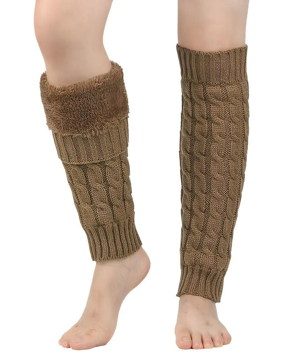 Jambières En Tricot À Câbles Doublées Polaire Manchons De Bottes Thermiques