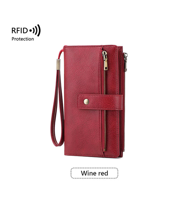 Portefeuille long femme, clutch élégante, portefeuille en cuir uni élégant avec protection RFID👛