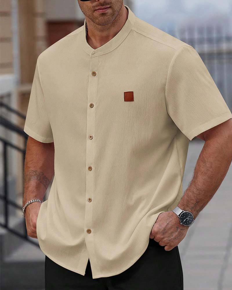 Chemise Texturée Col Montant Manche Courte