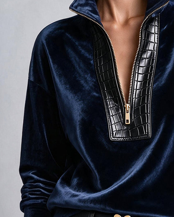 Haut Velours Assemblé Demi-Zip