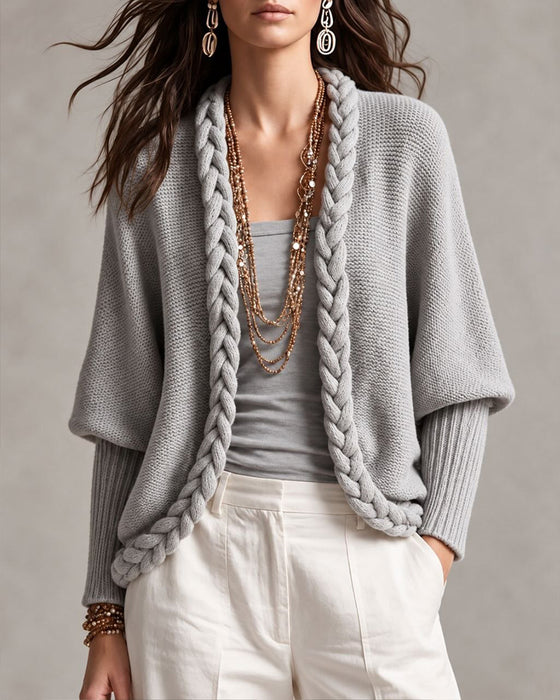 Cardigan Manche Lanterne Tricot Torsadé Pull